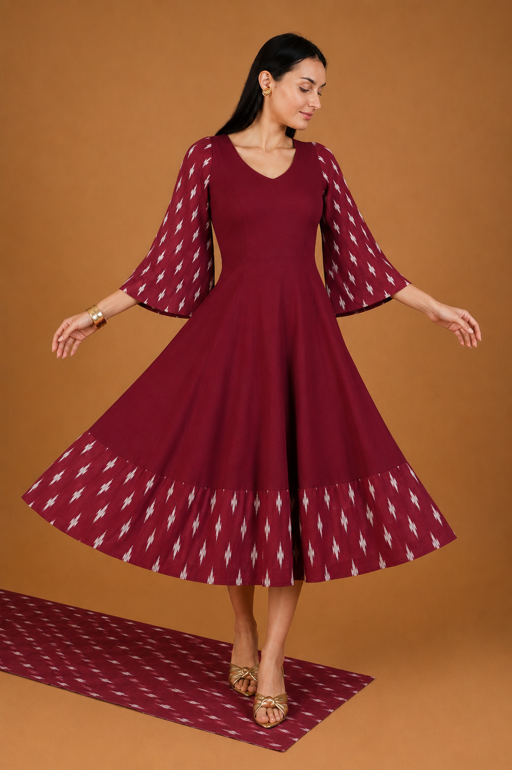 maroon cotton dress Oh!zuza Night&day Echo Ribbed Cotton Midi Dress