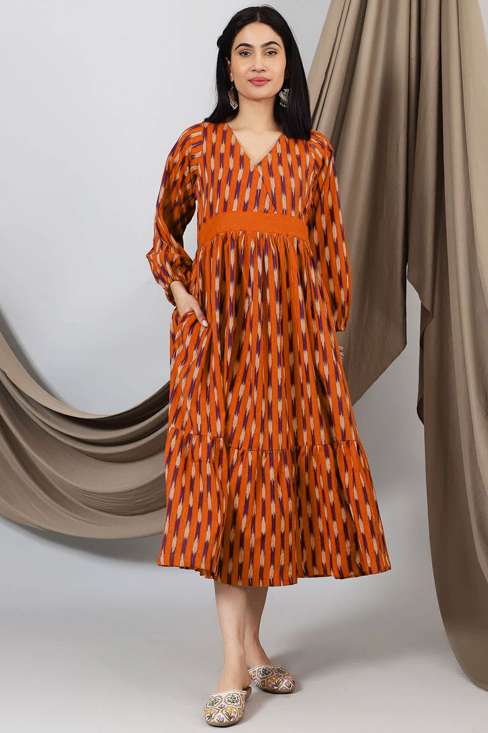 Ikat Orange Cotton Maxi Dress Ikat Orange Cotton Maxi Dress