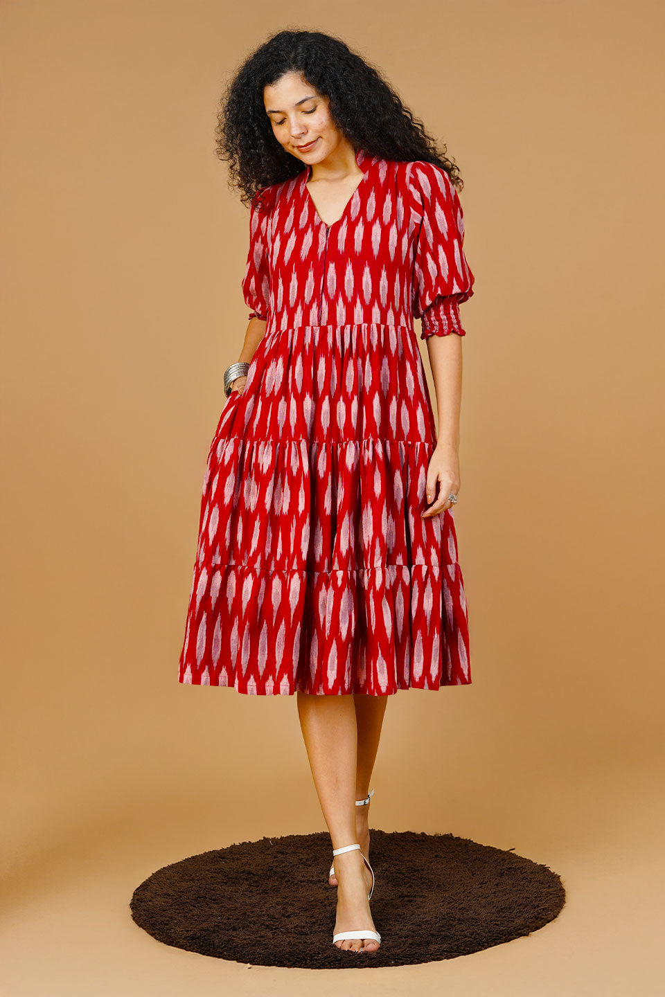 knee length dresses for ladies Raelynn Green Ikat Tunic Midi Dress – L'Atelier London main image 1