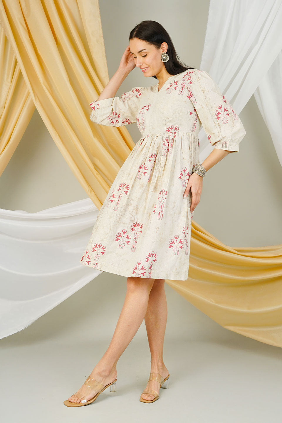 Beige Jaipur Cotton Dress Indophilia Beige Jaipur Cotton Dress Indophilia