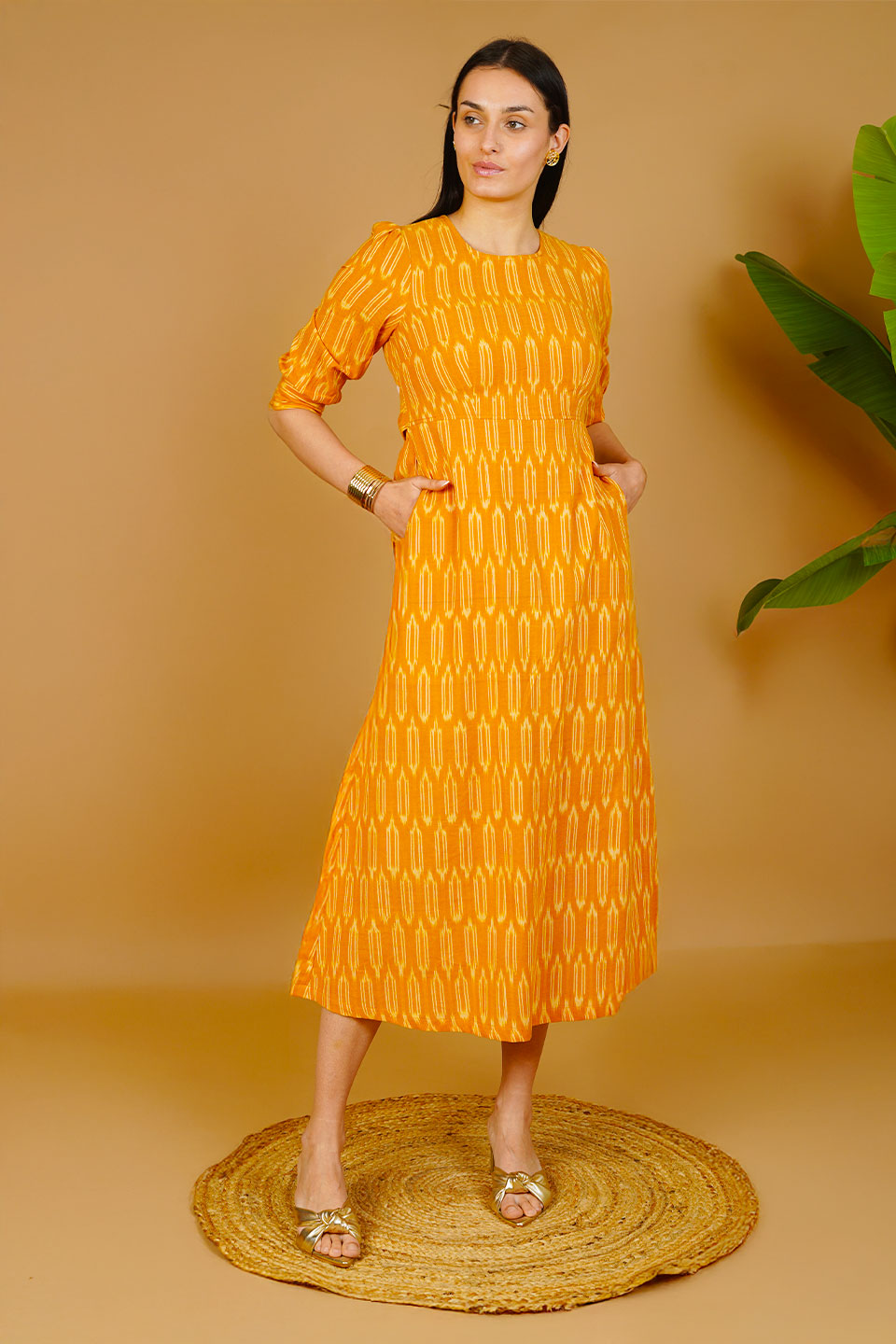 Orange Ikat Cotton Maxi Dress