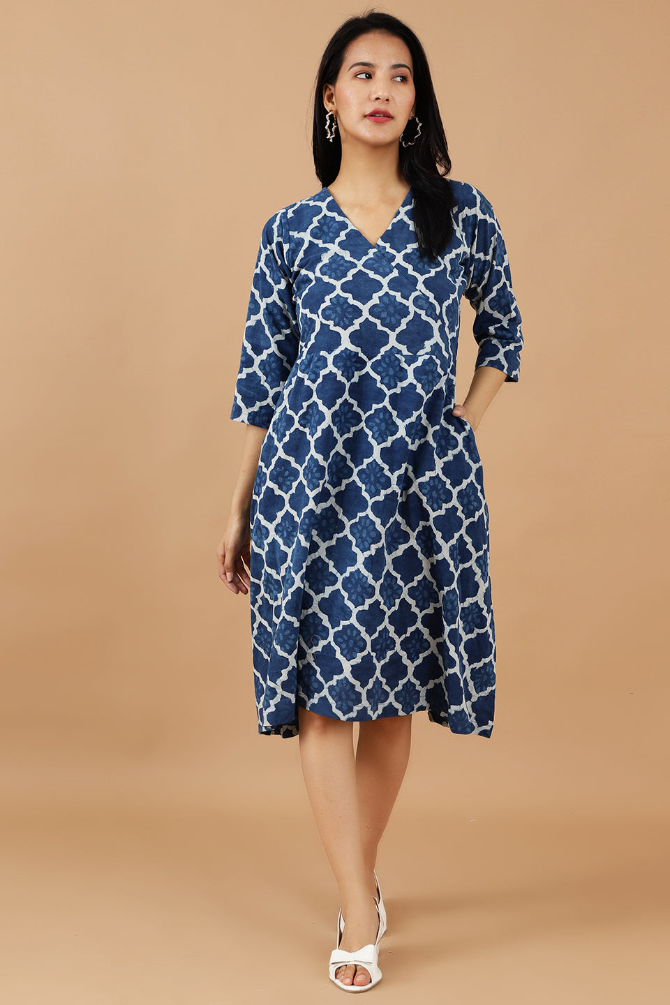 indigo blue dress for women Cotton Size:UK 18-20 (2XL)
