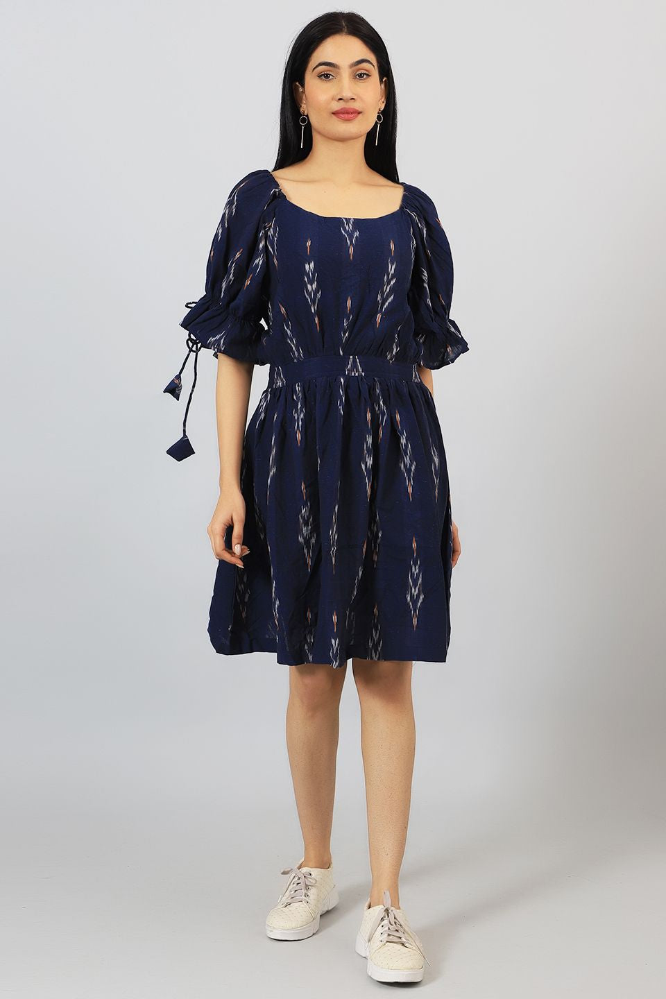Buy Indophilia Women's Ikat Blue Cotton Mini Dress Online