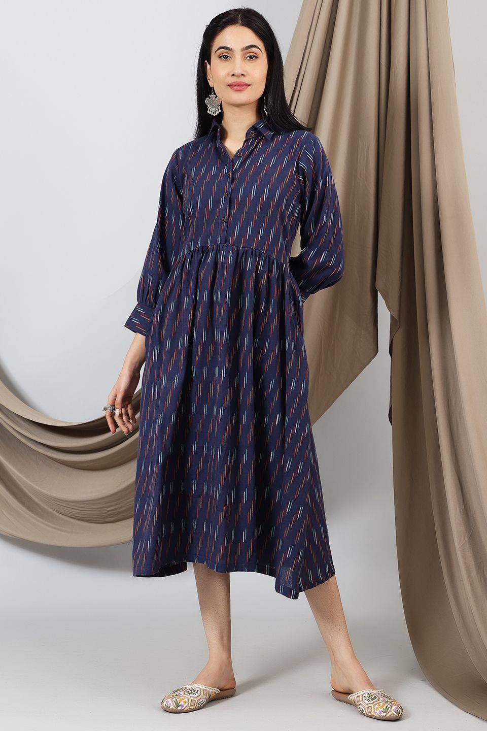 blue ikat maxi dress Ikat Print Kaftan: Ocean Blue Boho Maxi Dress, Organic Cotton ,USA Kaftan