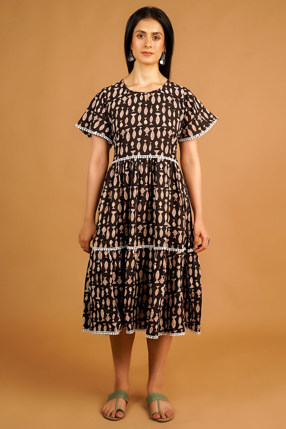 Bagru Yellow Cotton Midi Dress main image 0