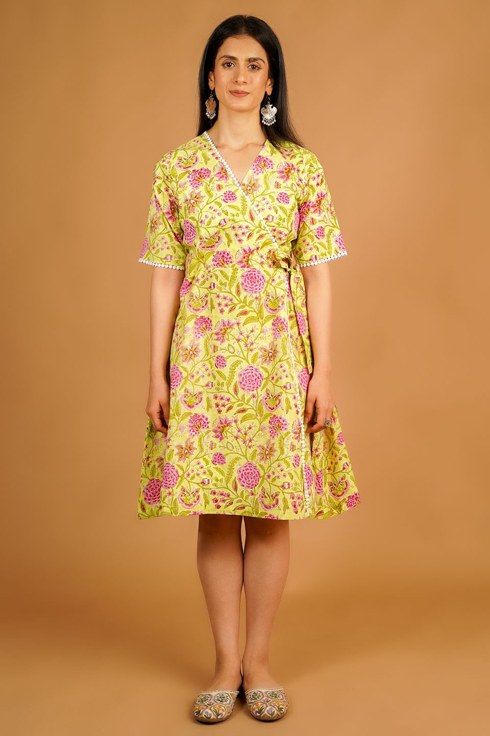 Bagru Yellow Cotton Midi Dress main image 1