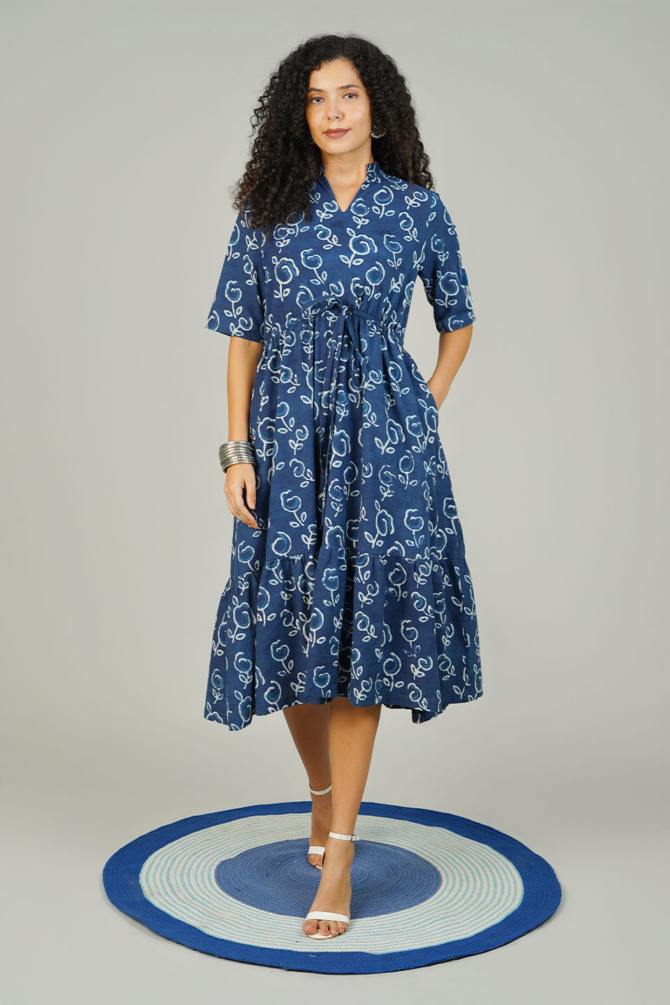 white christmas dresses Indigo Cotton Denim Fit and Flare Sleeveless Dress 48