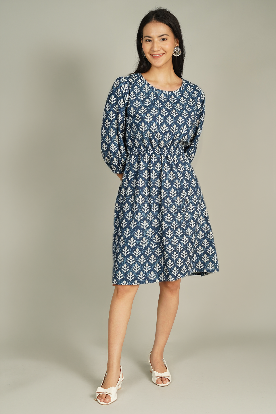 Buy Indophilia Women's Indigo Midi Blue Dress Online