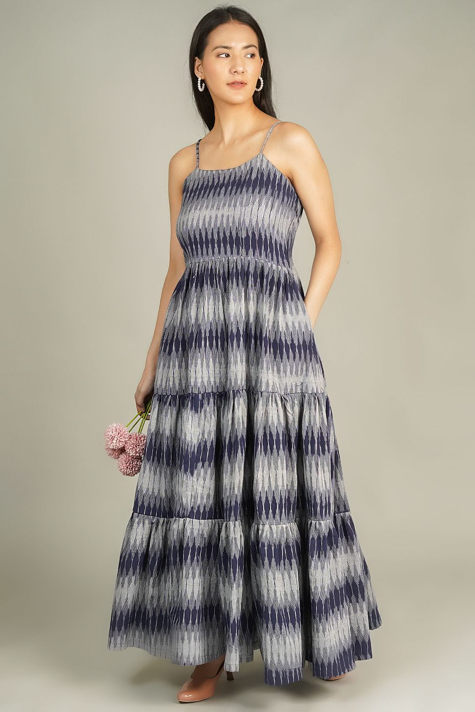 Buy Indophilia Women's IKAT MAXI Grey Dress Online
