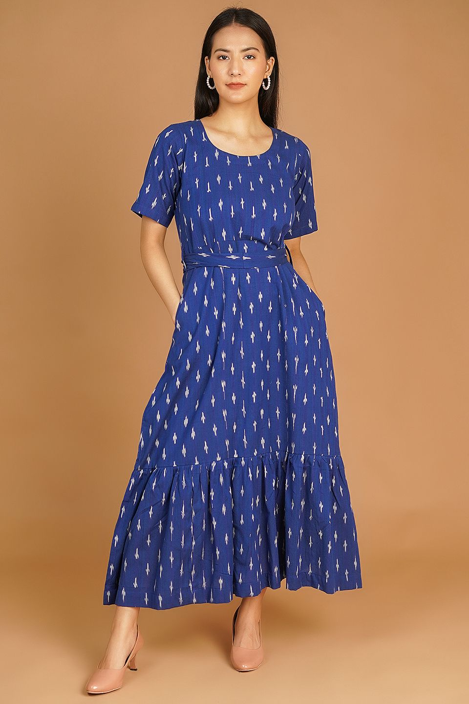 Buy Indophilia Women's IKAT MAXI Blue Dress Online