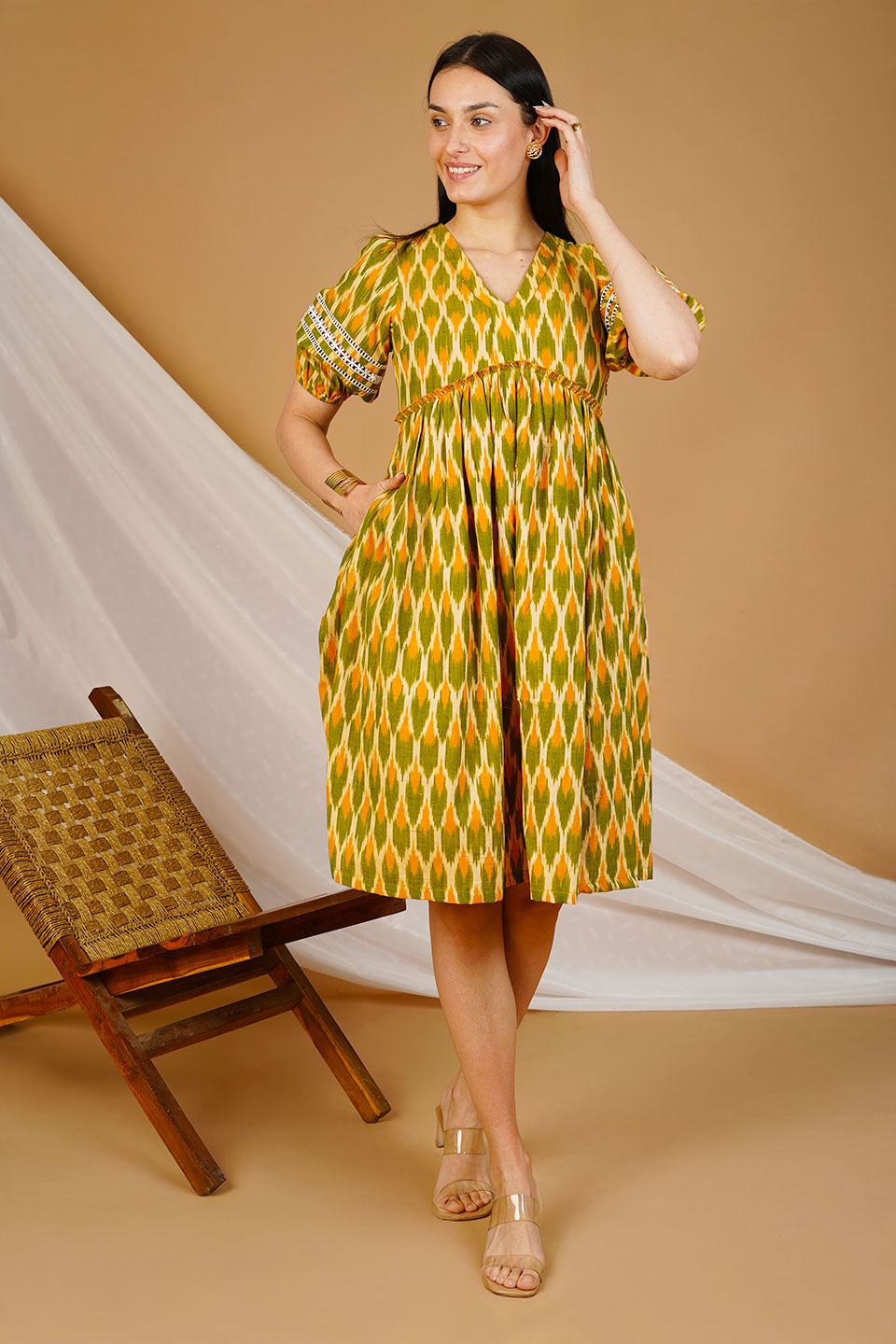green ikat dress Cotton Midi Ikkat dresses