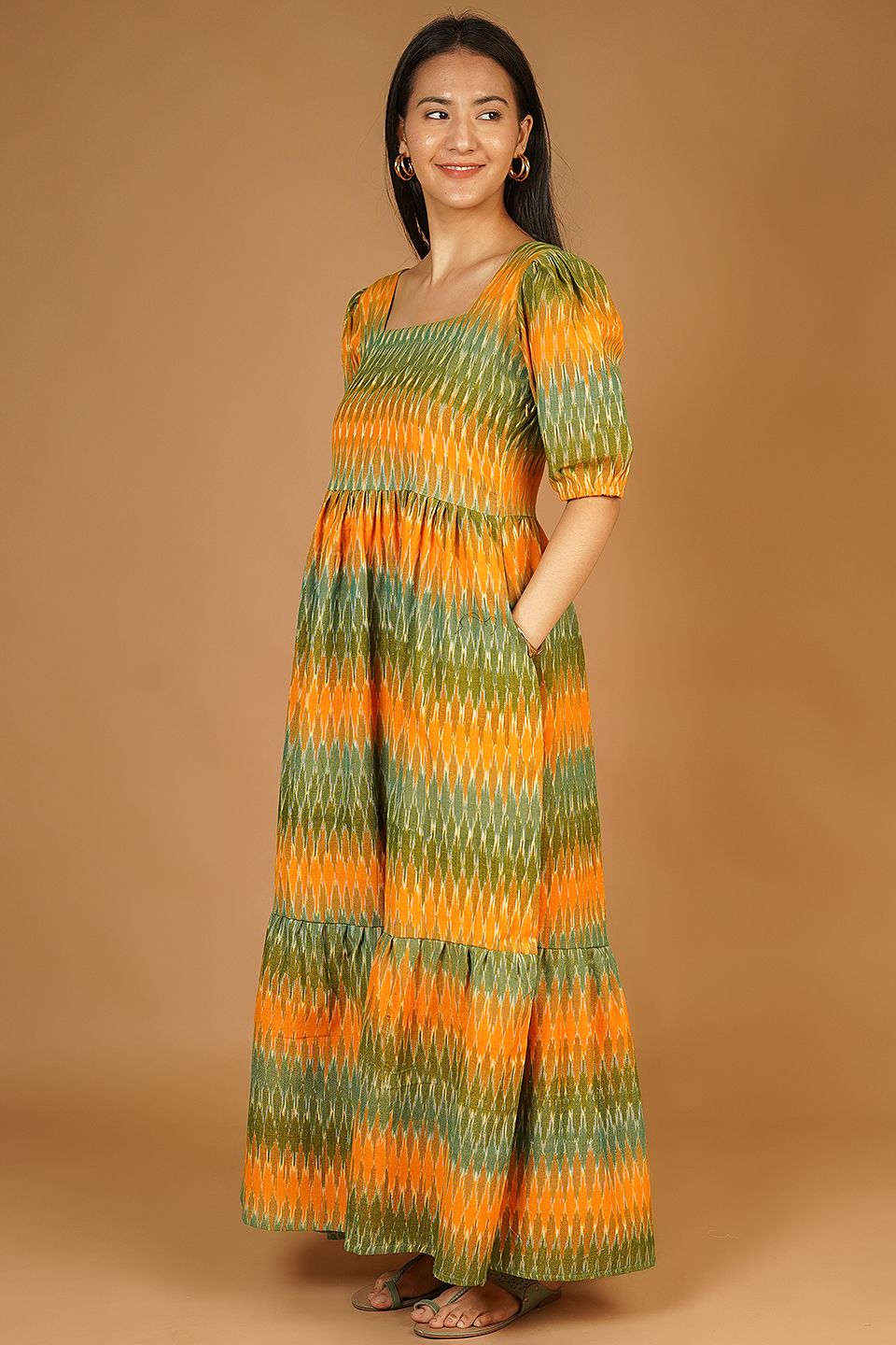 Buy Indophilia Women's IKAT Maxi Green Dress Online Buy Indophilia Women's IKAT Maxi Green Dress Online