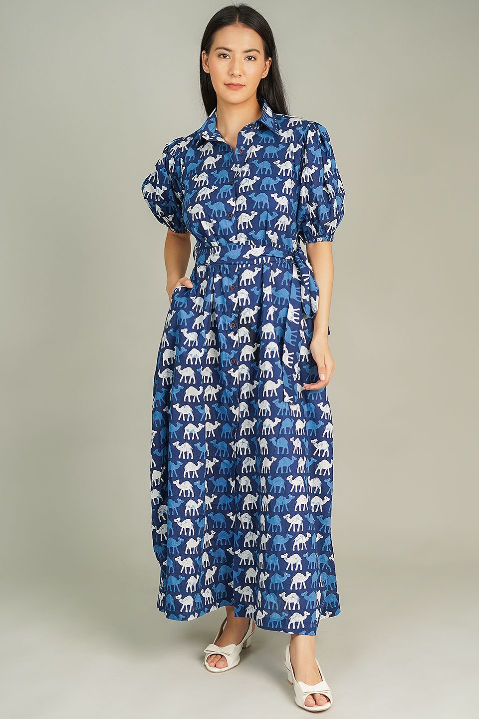 Buy Indophilia Women's Indigo Maxi Blue Dress Online