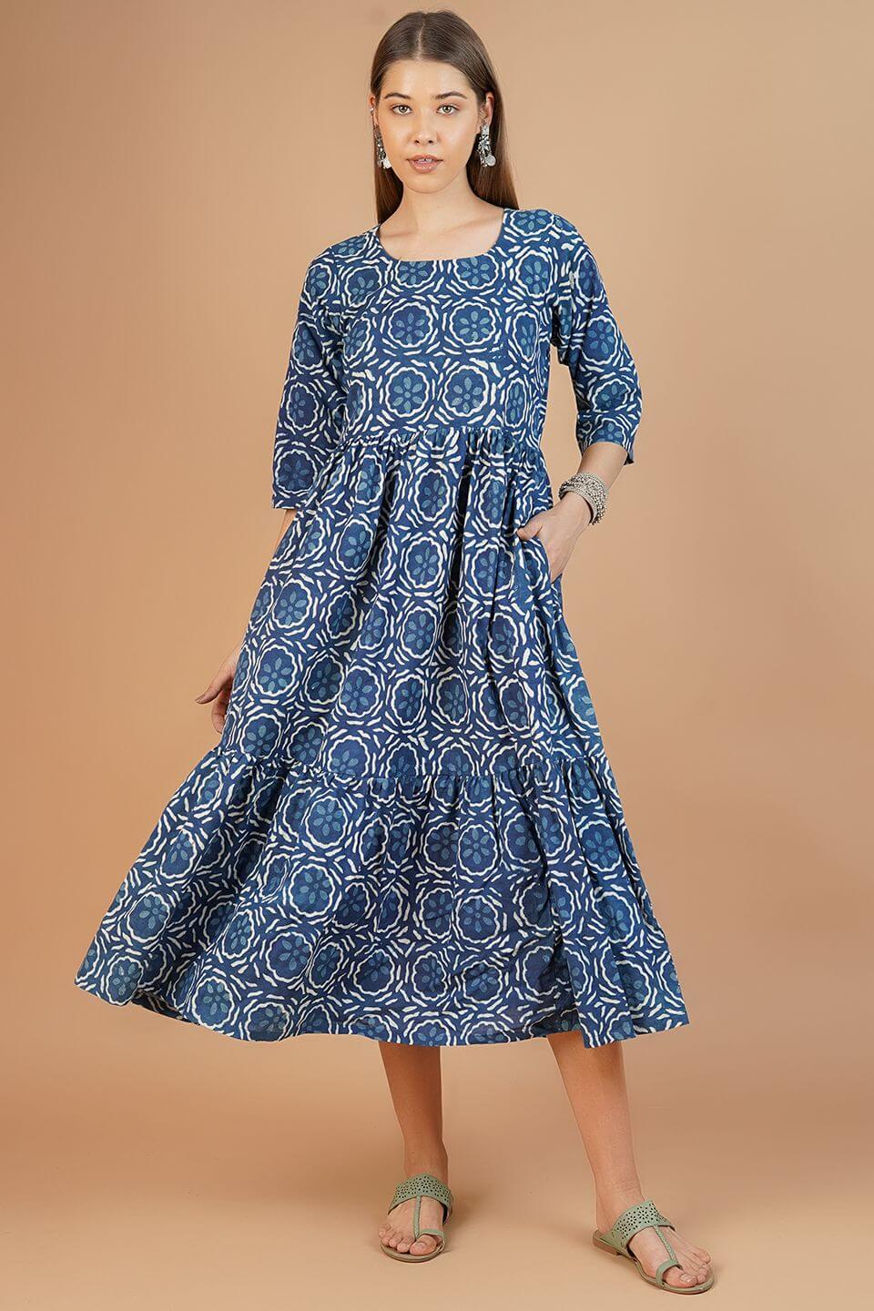 indigo cotton dress Indigo Cotton Blue Midi Dress