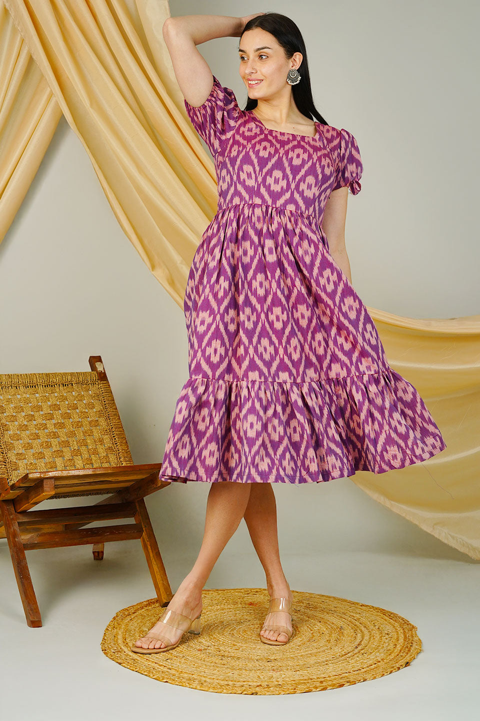 Purple Ikat Cotton Dress