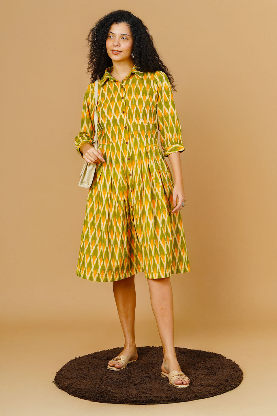green ikat dress Green Ikat Cotton Midi Dress