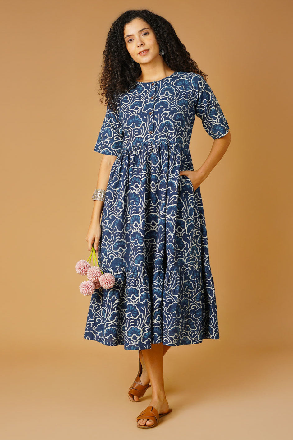 indigo cotton dress Women's Made to Command Dark Indigo Cotton Denim Button-Front Midi Dress | Size: L