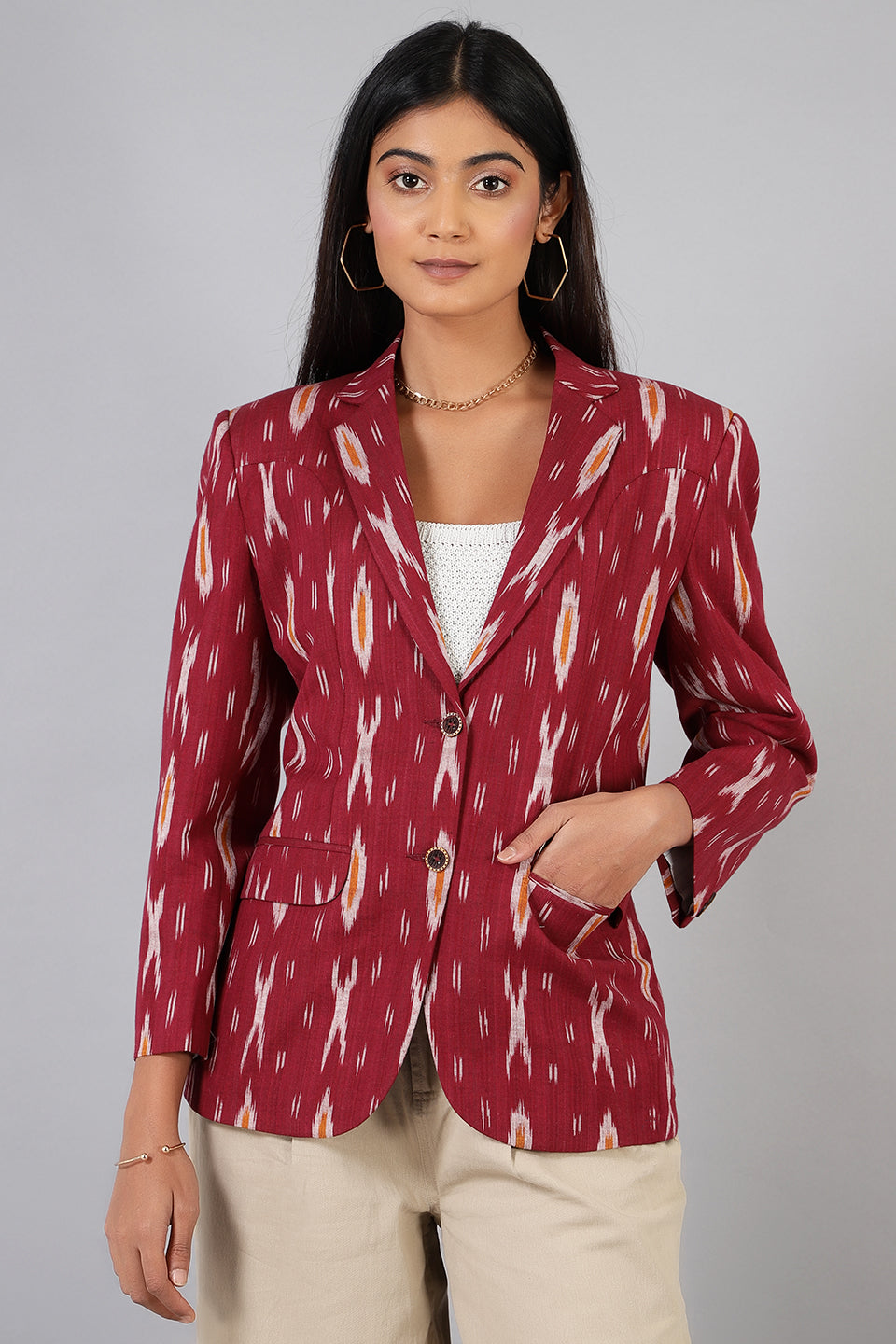 Ikat Red Cotton Blazer