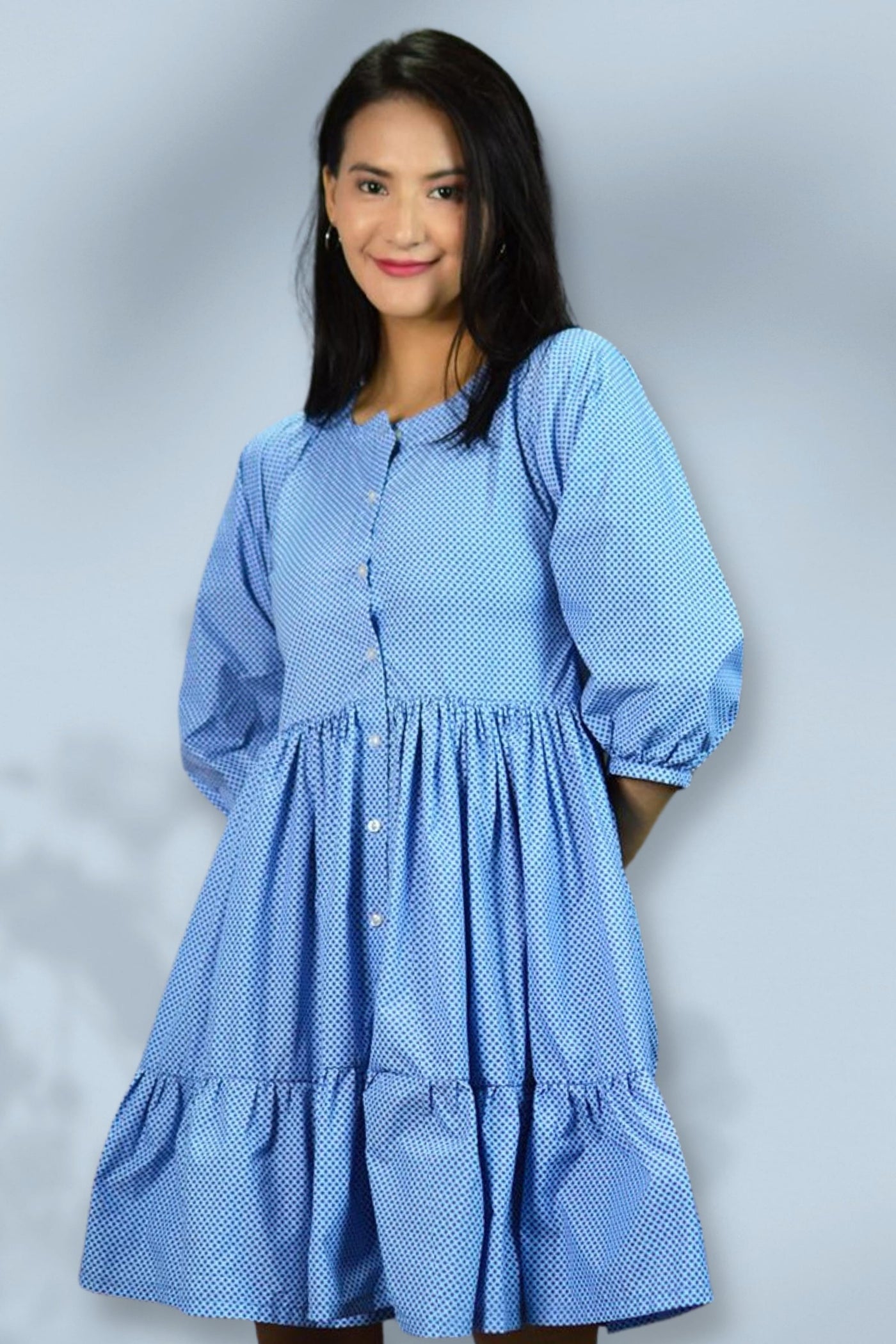 100% Cotton Mini Blue Dress