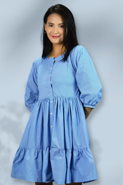 Mini-robe bleue 100 % coton