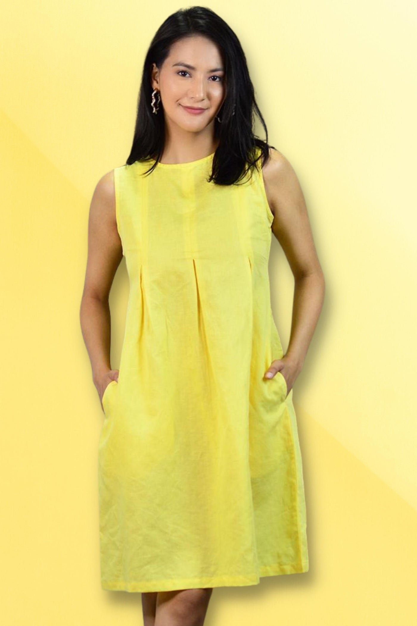 Cotton Linen Mini Yellow Dress