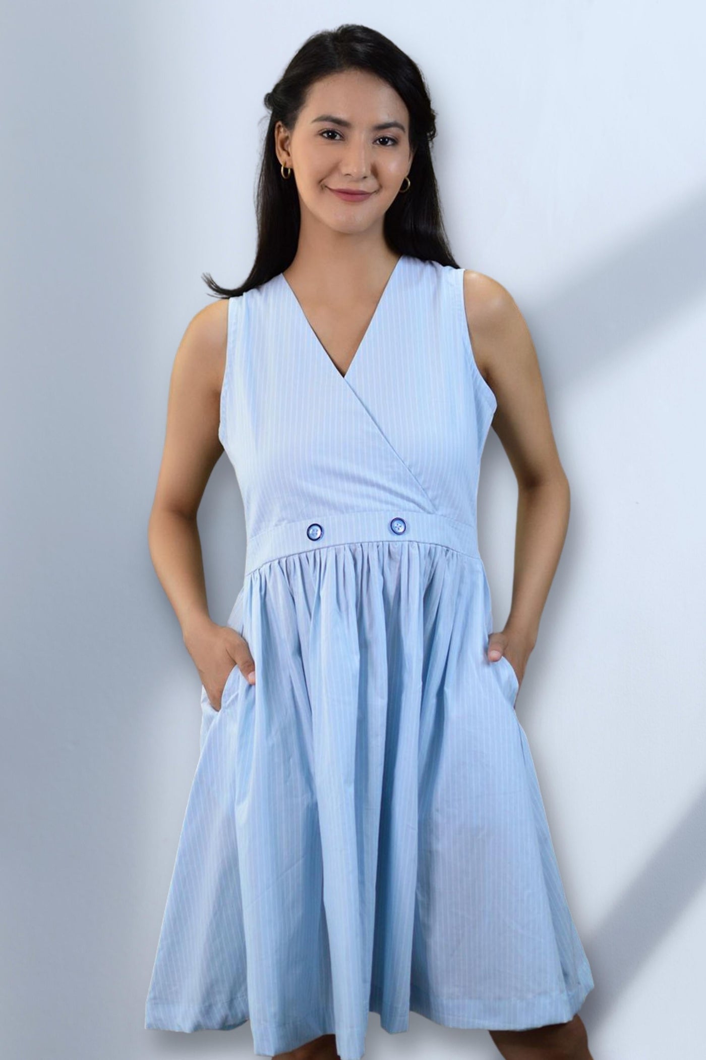 100% Baumwoll -Mini -blaues Kleid