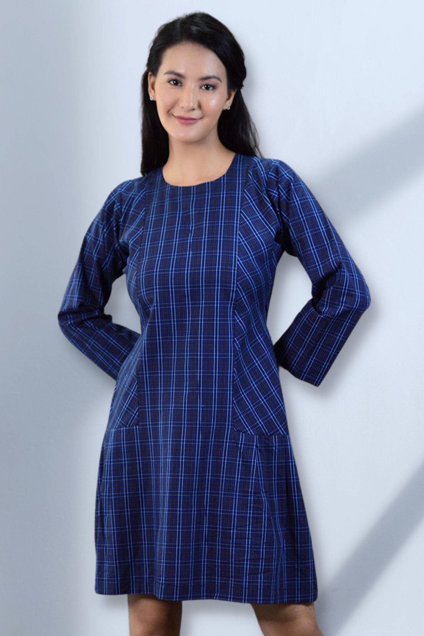 100% Baumwoll -Mini -blaues Kleid