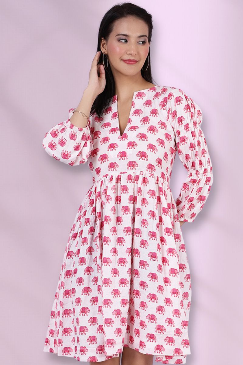 Bagru Midi Pink Kleid