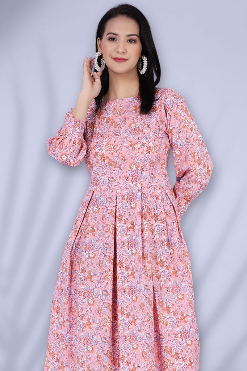 Bagru Midi Pink Kleid