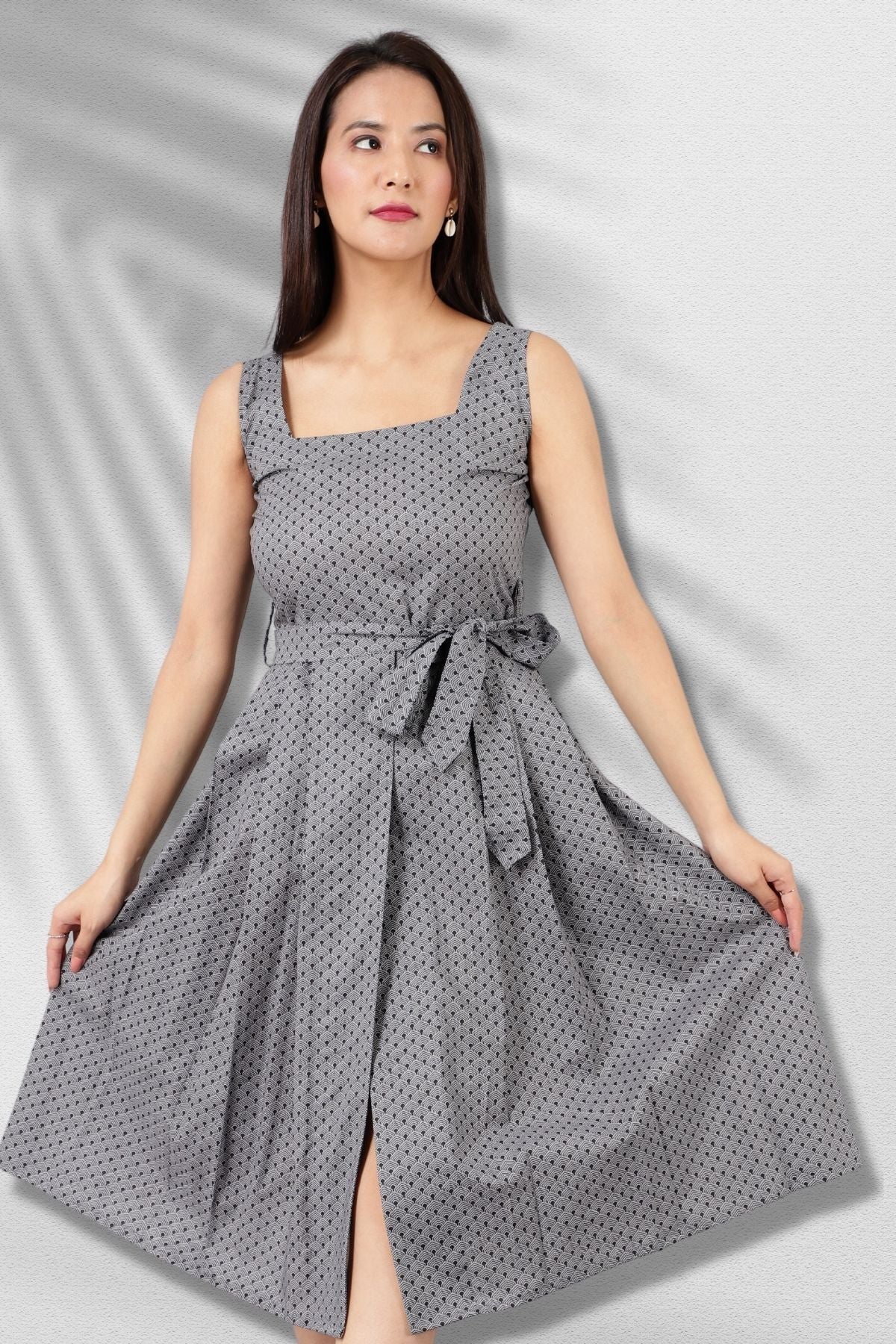 Robe mi-longue en coton gris