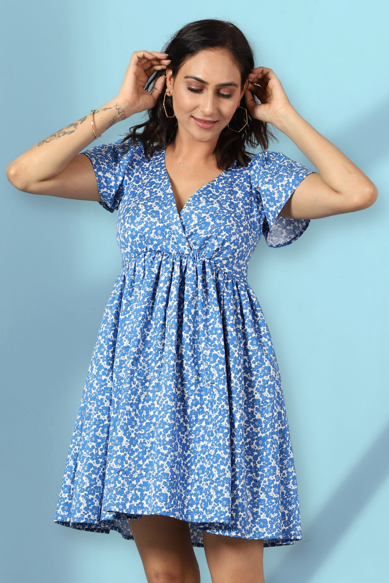 Mini-robe bleue 100 % coton