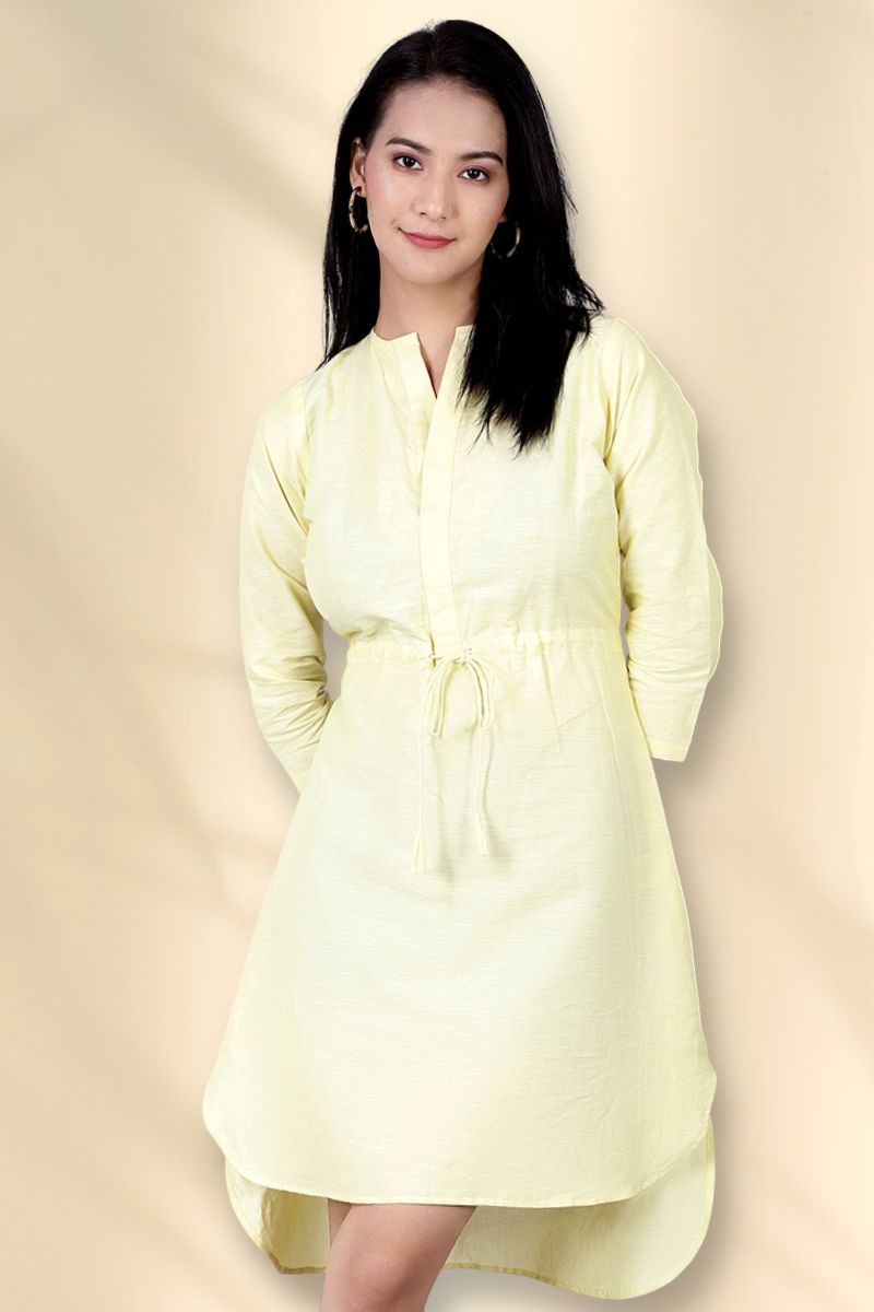 Cotton Linen Mini Yellow Dress