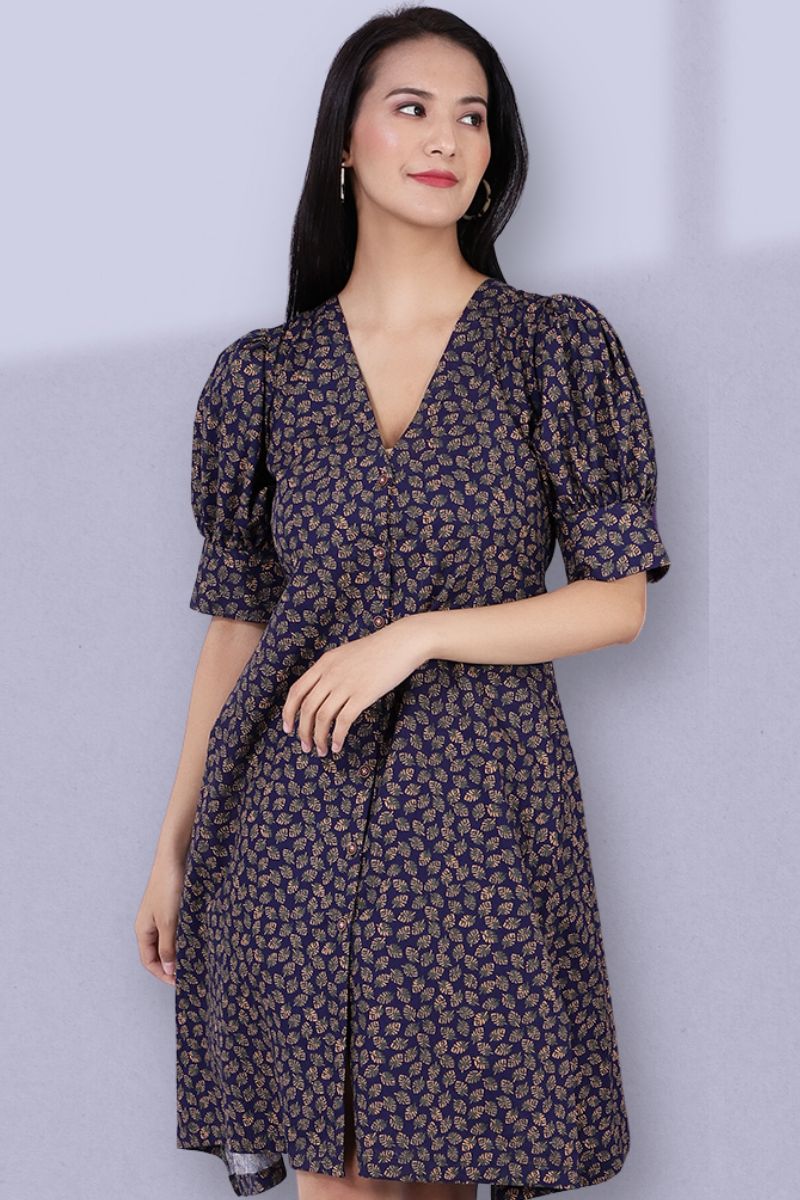 Robe mi-longue violette 100 % coton