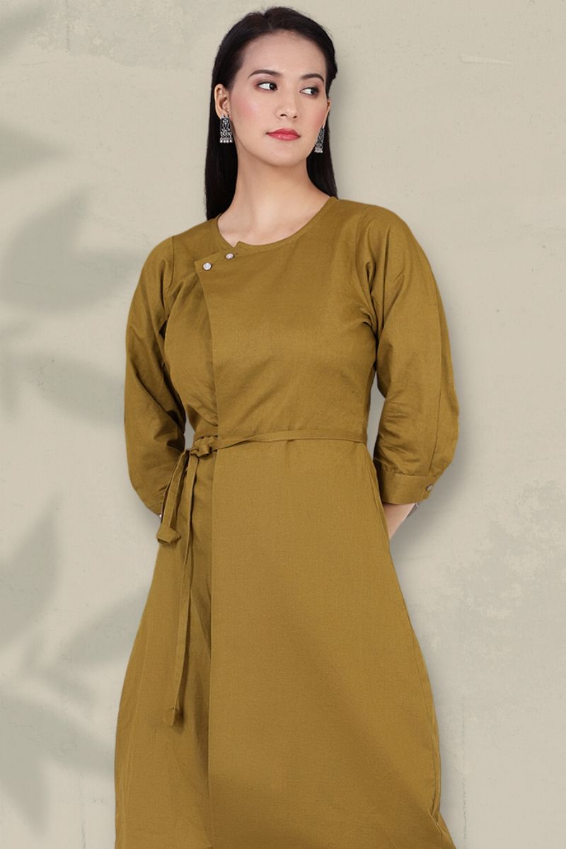 Robe verte midi en lin en coton