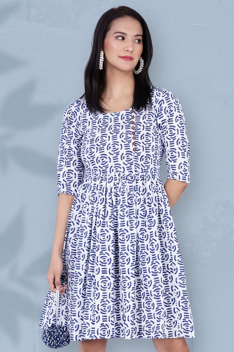 Bagru Midi Blue Kleid