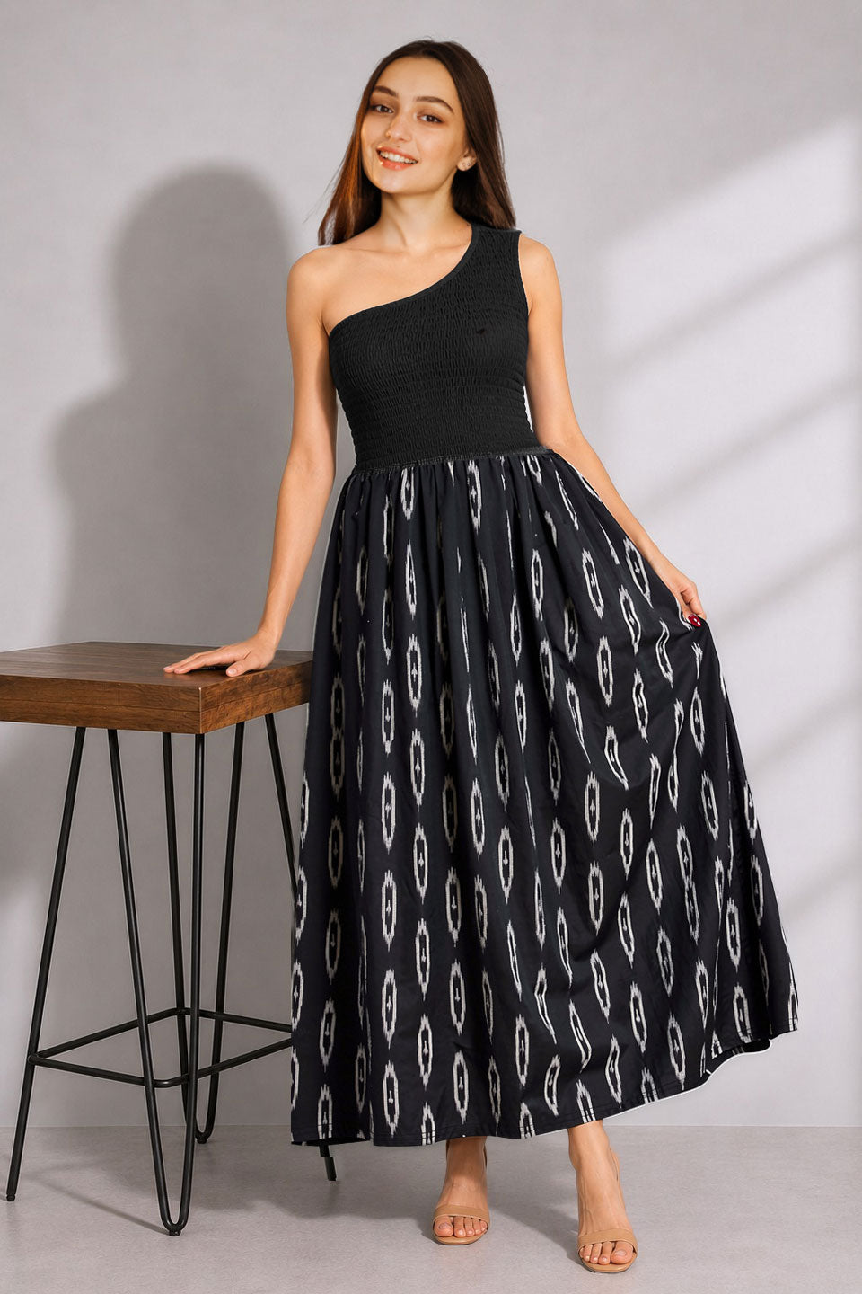 black cotton jersey maxi dress Ikat Akyn fashion