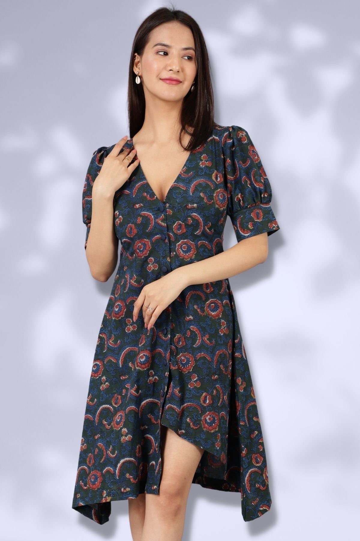 Robe mi-longue bleue Bagru