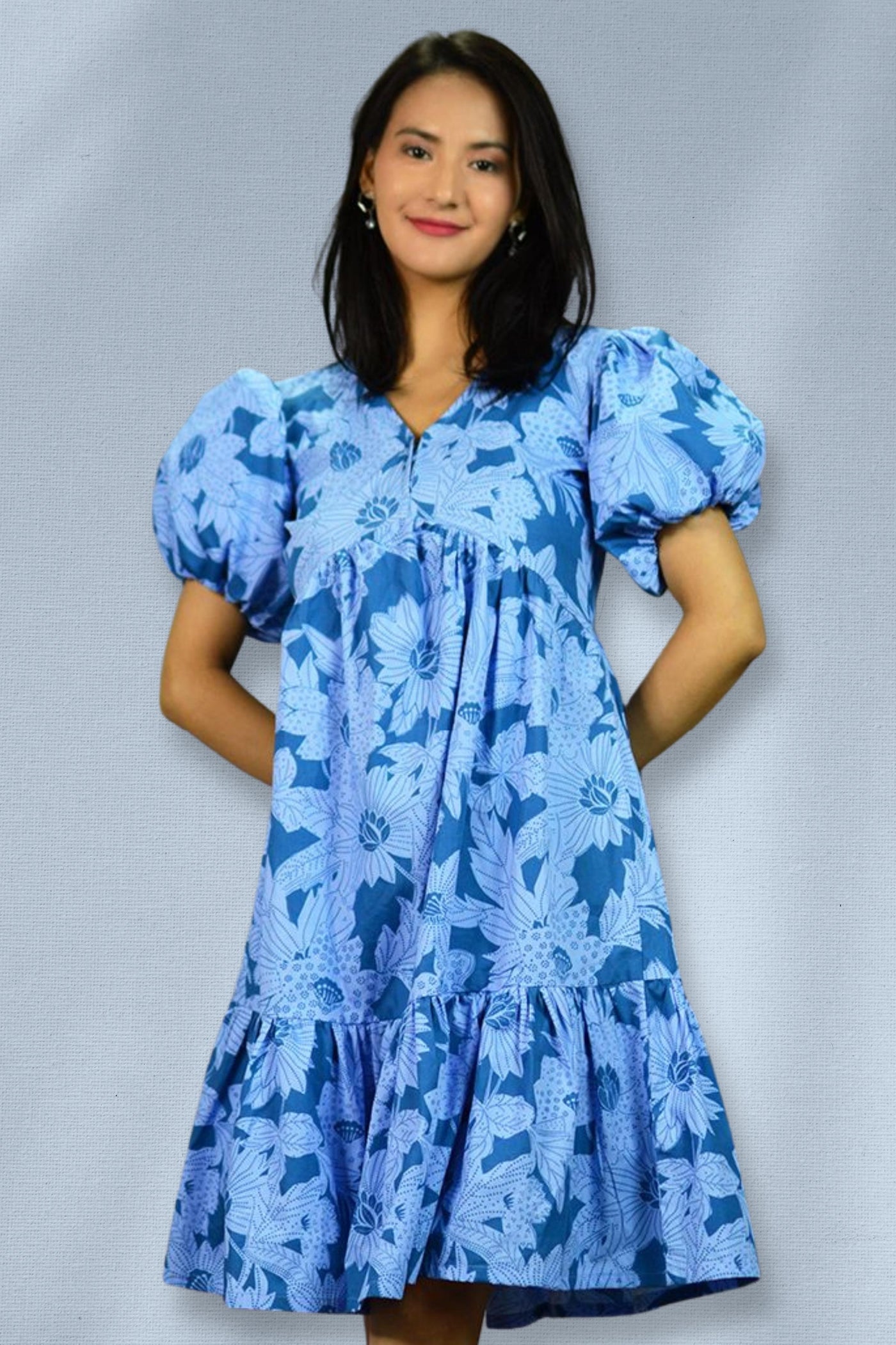 100% Baumwoll -Mini -blaues Kleid