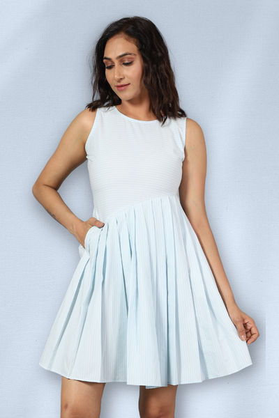 100% Baumwoll -Mini -blaues Kleid