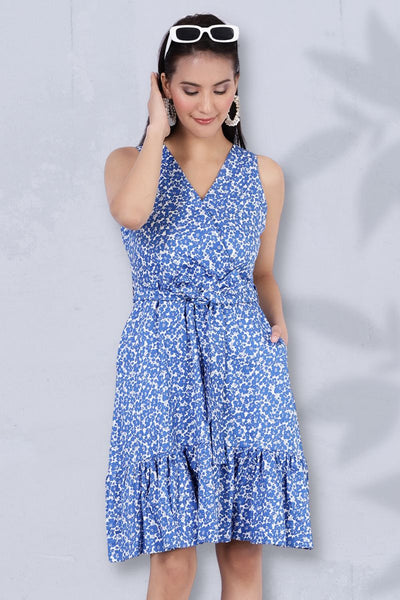 Robe midi bleue 100 % coton