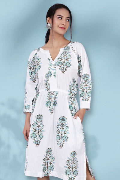 Bagru Midi White Dress