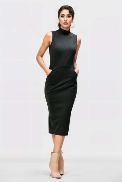 High Neck Ponte Knit Sheath Dress