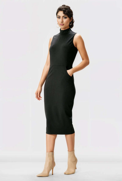 High Neck Ponte Knit Sheath Dress