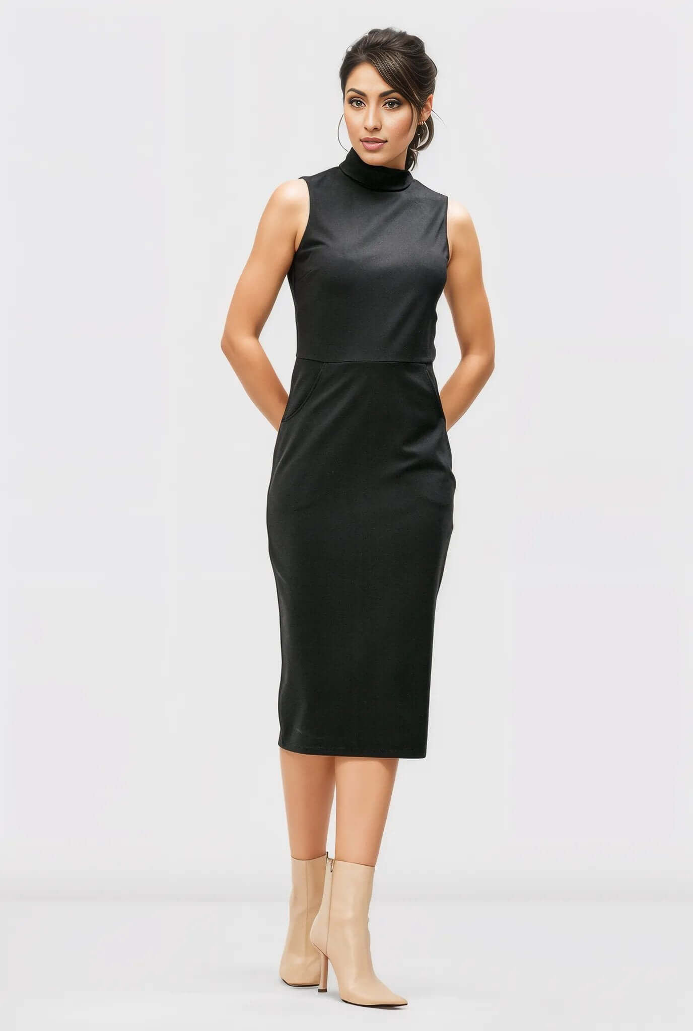 High Neck Ponte Knit Sheath Dress