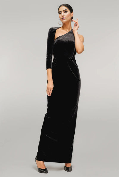 ruched stretch velvet empire dress