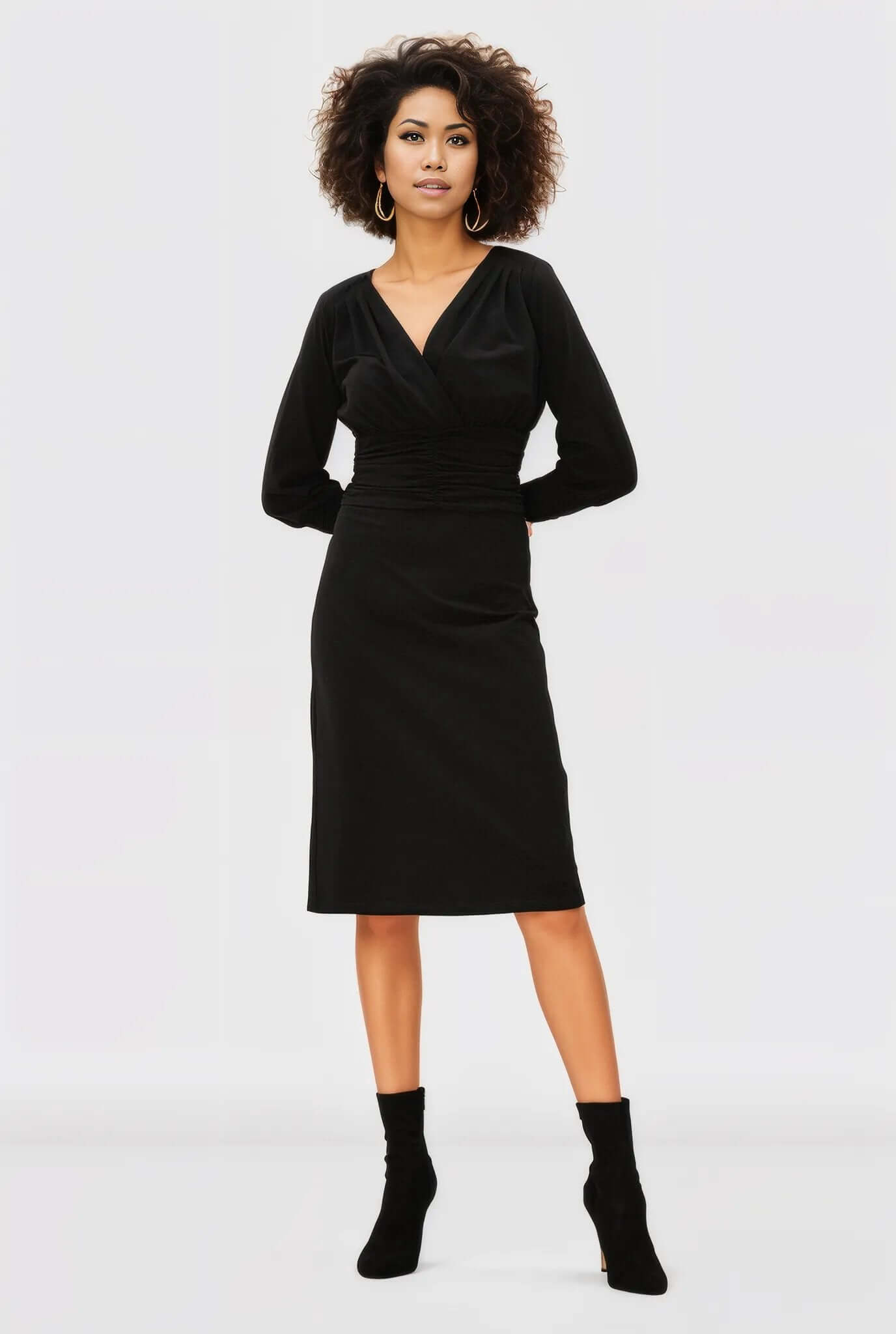 Ruched Pleat Waist Cotton Jersey Surplice Dress