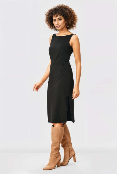 Cotton Jersey Knit Vented Sheath Dress