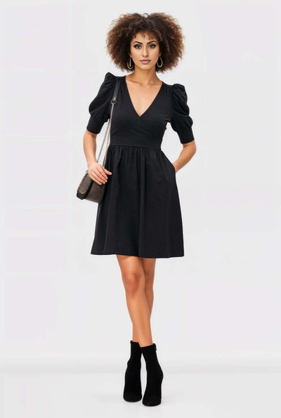 Puff Sleeve Cotton Jersey Surplice Dress