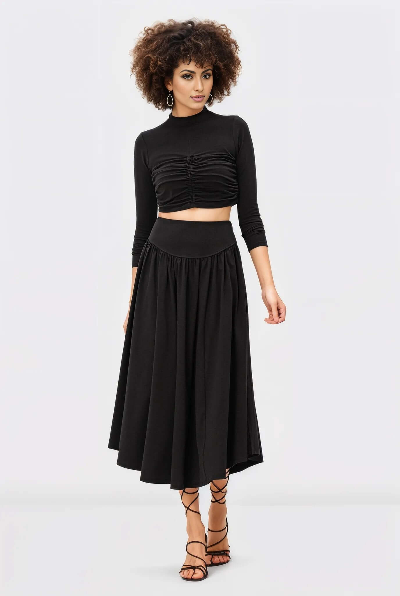 Ruched Cotton Jersey Crop Top And Skirt Set