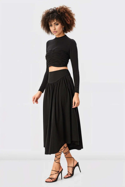 Ruched Cotton Jersey Crop Top And Skirt Set